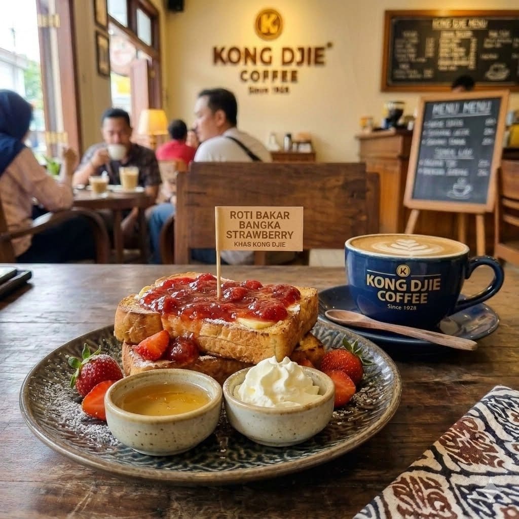 Roti Bakar Bangka Strawberry Kedai Kopi Kong Djie